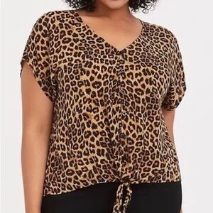 Torrid Leopard Challis Tie Front Dolman Top Animal Leopard Print Plus 1X 14 16